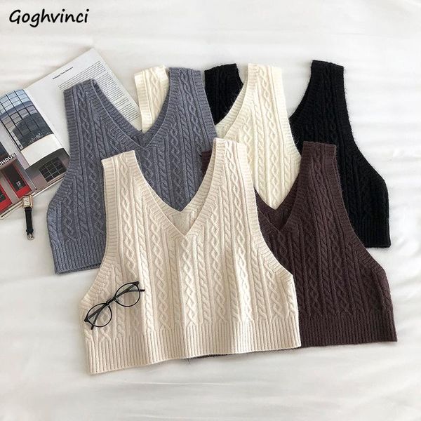 

women's vests women sweater vest short style loose v-neck solid casual knitted sleeveless chic female simple classic autumn winter jum, Black;white