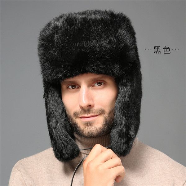 

wholesale mens winter warm furry real fur trapper hat, Blue;gray