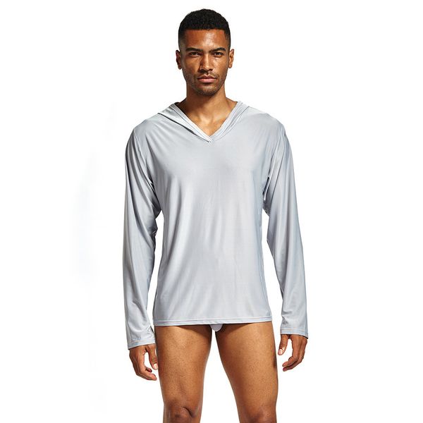 

ice silk t shirts men t shirt long sleeve slim fit men's fitness quick dry stretch t-shirt hooded tshirt basic tees summer 201203, White;black