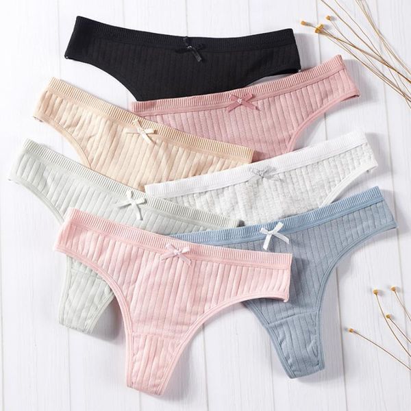 

1pc women's panties thread comfortable female low waist solid popular underwear thong cotton1, Black;white