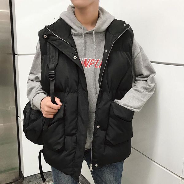 

men's vests mens jacket sleeveless vest winter casual slim coats cotton-padded outwear men's warm men solid big pockets waistcoat1, Black;white