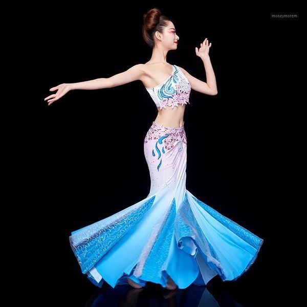 

chinese style dai dance costume new peacock dance costume yunnan ethnic style dress slim fishtail skirt1, Black;red
