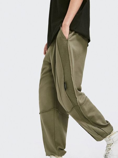 

men pocket stitch trim spliced sweatpants t09z#, Black