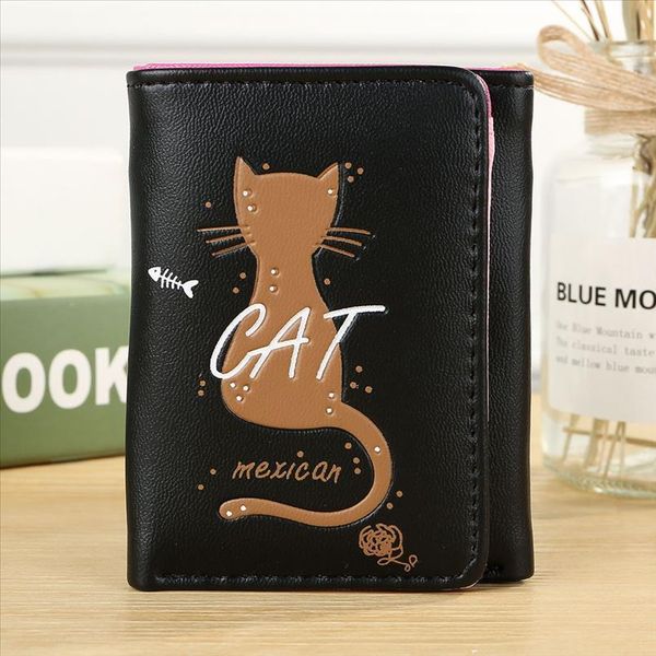 

new fashion women tassel short wallet women simple cat short wallet coin purse card holders handbag package, Red;black