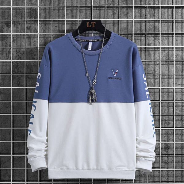 

sports autumn new fashion spring and men's color matching round neck pullover sweater, Gray