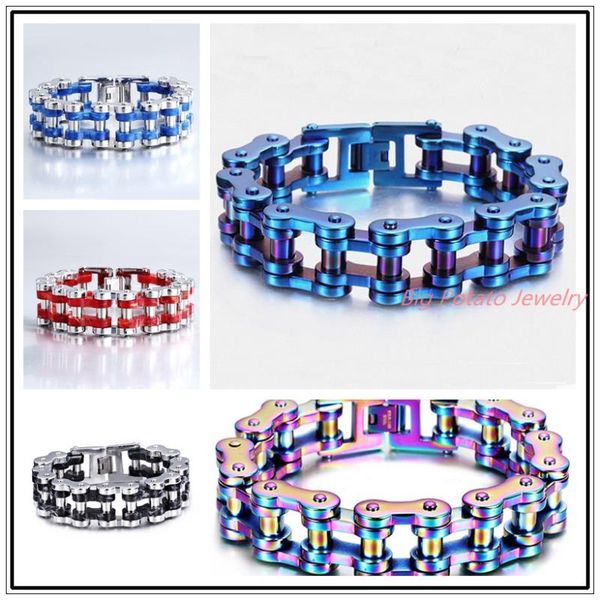

new arrive fashion 316l stainless steel five color men's bracelet bangle biker jewelry motorcycle chain 9, Golden;silver