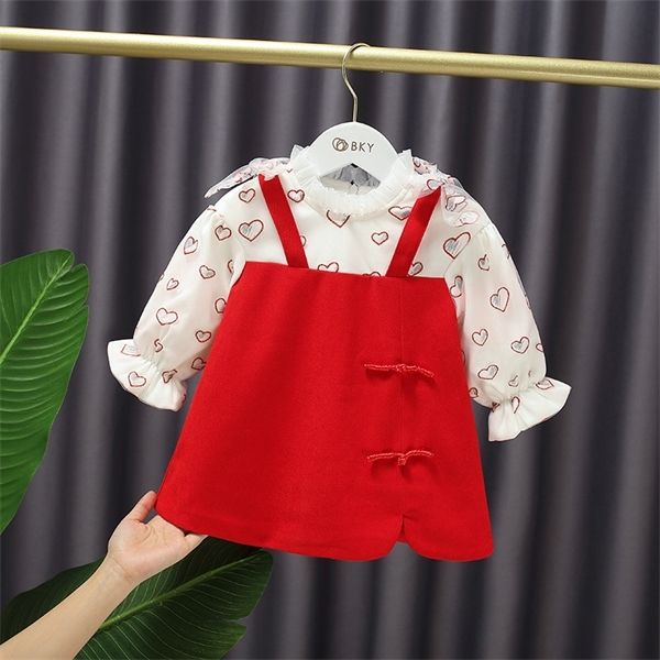 

winter baby girls sweet lace collar fairy dress warm princess dress fake two-piece dress kids q1116, Red;yellow