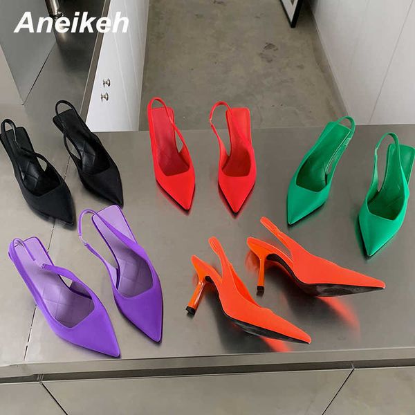 

famous brand designer fashion leisure solid flock pointed toe thin high heel women spring autumn pumps ankle elastic band office lady shoes, Black