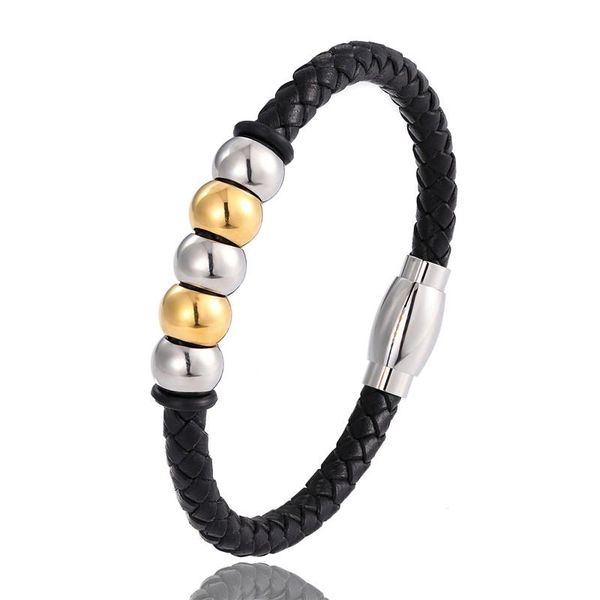 

mkendn натуральная кожа браслет мужчины homme gold / черный магнит пряжки мужские из нержавеющей стали бусины браслеты панк ювелирные издели