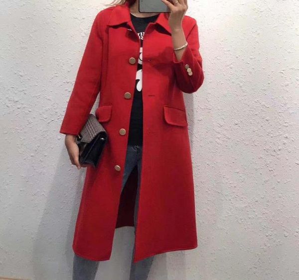 

2019 new arrival winter fashion woman coat europe america overcoat lady baggy double-faced wool coat women mid length outerwear1, Black