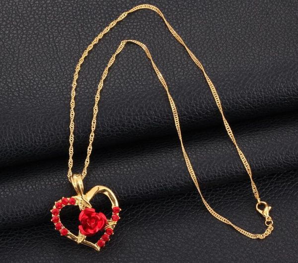 

shaped heart dhl rose pendant gold plated diamond love necklace romantic luxury anniversary gift for women nw