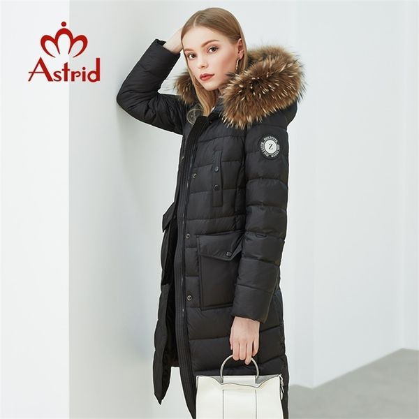 Astrid New Winter Mulheres Casaco Mulheres Longa Parka Quente Moda Jaqueta Preto Com Raposa Chapéu De Pele Bolso Feminino Roupas ZR-7266 201217