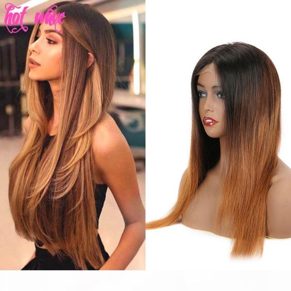 

ombre brazilian straight lace front human hair wigs for black women 28 30inch long 4x4 lace closure wig 1b 4 30 color remy hair, Black;brown