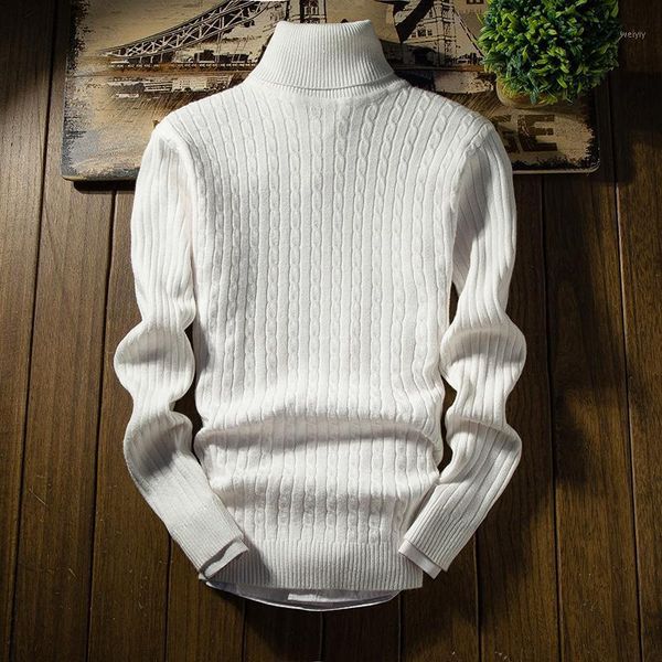 

2020 autumn and winter new men's sweater men high neck solid color casual sweater men's slim brand knitted pullover1, White;black