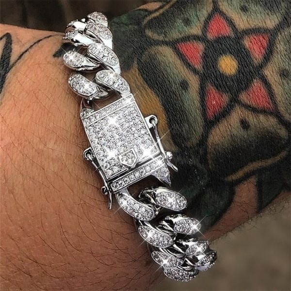 2020 Ouro Prata Pulseiras Jóias Diamante Iced Out Miami Pulseira Elo Cubano Corrente Pulseira Masculina Hip Hop Jóias