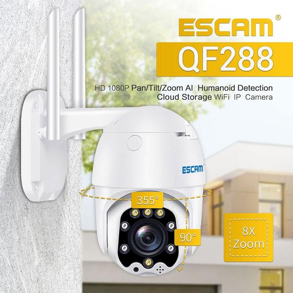 

cameras escam qf288 h.265x 1080p pan/tilt/8x zoom ai humanoid detection cloud storage waterproof wifi ip camera onvif two way audio cam