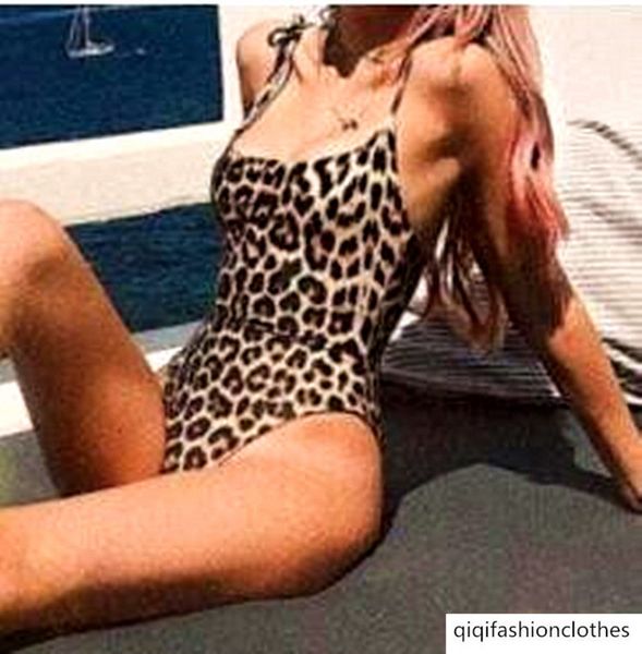 

2019 single leopard print solid color cover belly show thin simple one piece spring swimsuit female, White;black