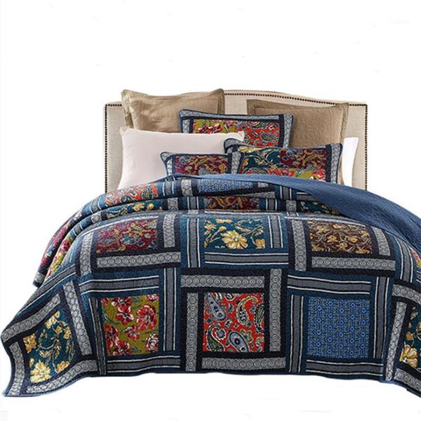 

bohemian retro national style 3pcs american style patchwork quilt colcha king size bed cover/bedspread/coverlet an1