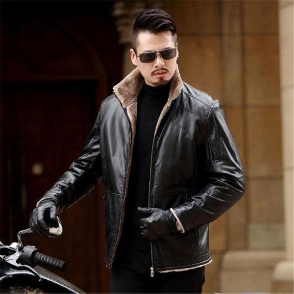 

plus size 7xl 6xl 5xl winter sheepskin men's leather jacket men leisure coat men fur lining jackets 2020 new locomotive jacket, Black