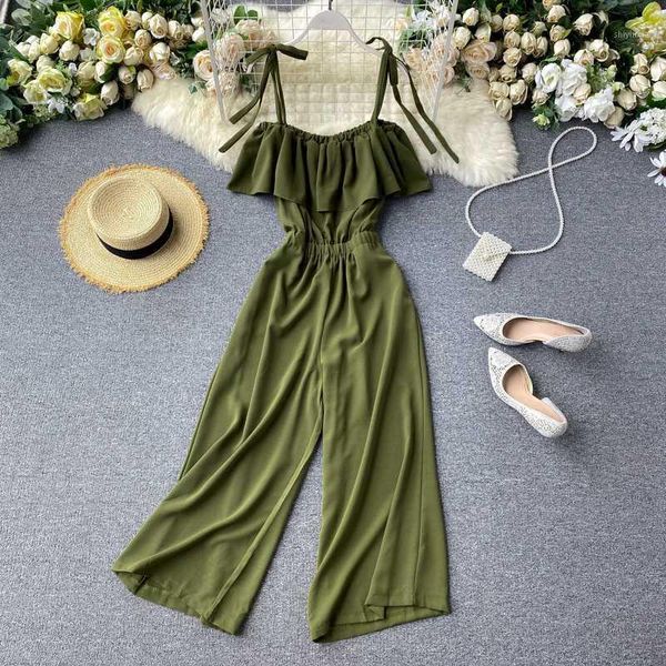 

2020 new ruffles off shoulder jumpsuit summer full length spaghetti strap women playsuit casual beach holiday romper1, Black;white