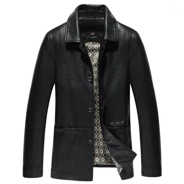 

autumn and winter men's leather jacket business casual lapel design pu leather jacket large size coat windbreaker1, Black
