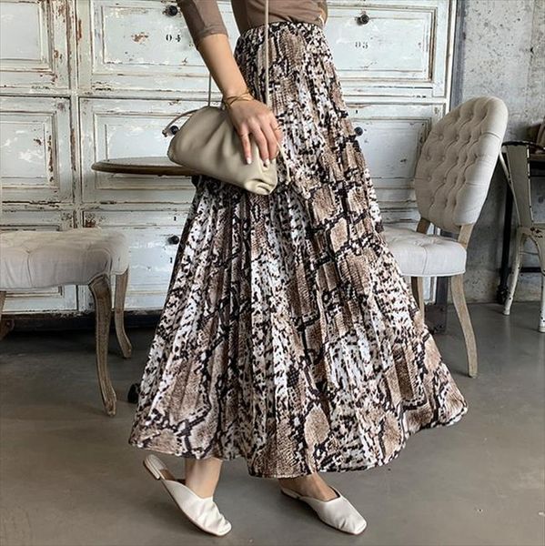 

leopard printed pleated skirt women retro elegant high waist skirt femme a line long skirts womens leopard skirts for ladies, Black