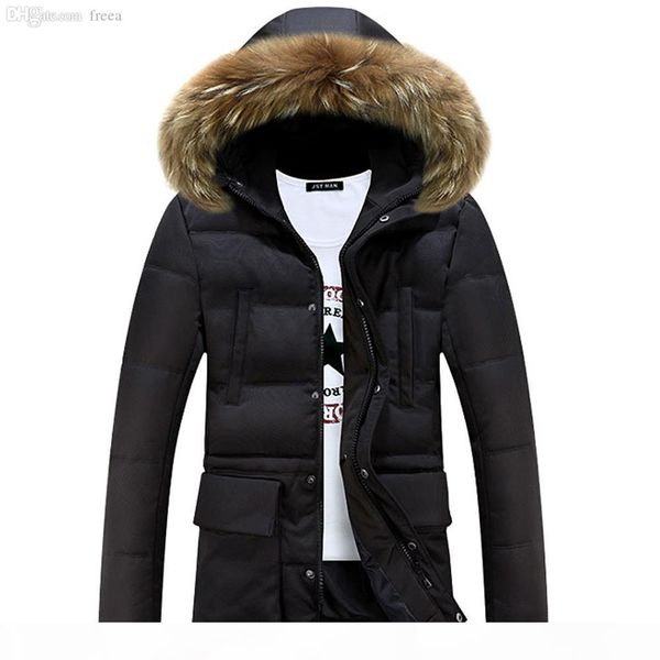 

fall-2016 casual long fur hooded parkas hombre invierno thick cotton-padded mens winter parka with fur hood, Black