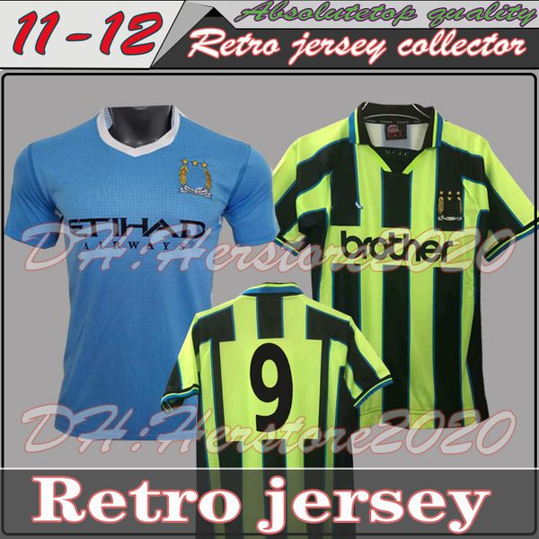 

manchester man 1998 1999 city wembley retro soccer jersey clough 98 99 11 allsopp wright jobson classic vintage football shirts thailand, Black;yellow