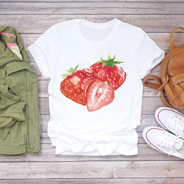 

women 2020 cartoon watercolor strawberry fashion summer fruit shirt ladies womens t-shirts t graphic female tee t-shirt, White