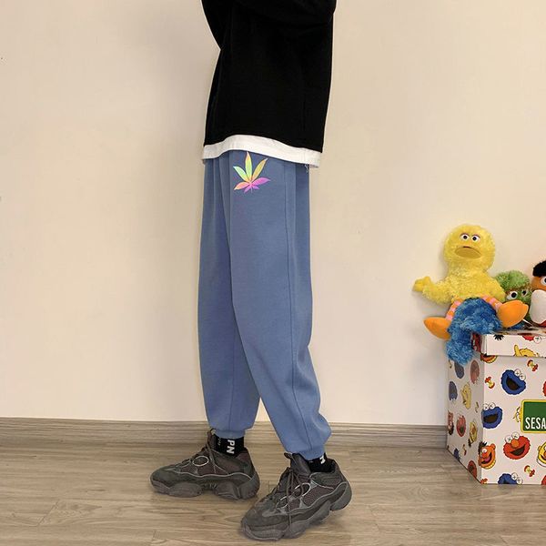 

2021 new autumn and male winter plus velvet thick pants fashion fat student tie-foot sports shipping r5ws, Black