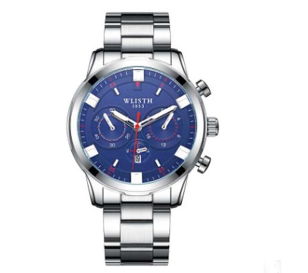 

hbp classic style quartz movement 40mm super glow full fuction blue dial men watch 316 stainless band ing, Slivery;brown