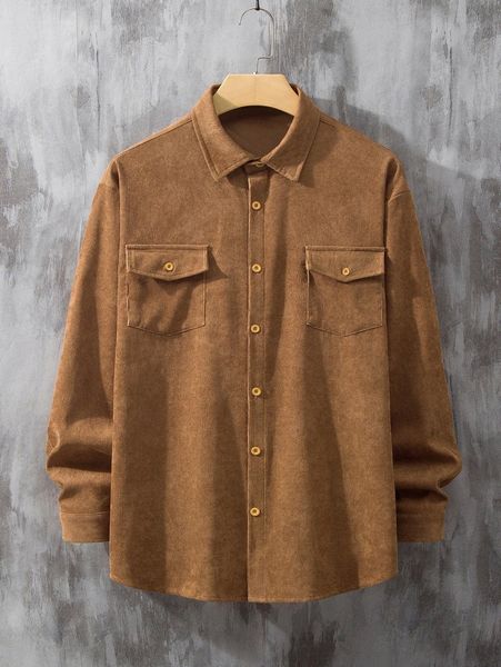 

men flap pocket corduroy shirt 55dk#, White;black