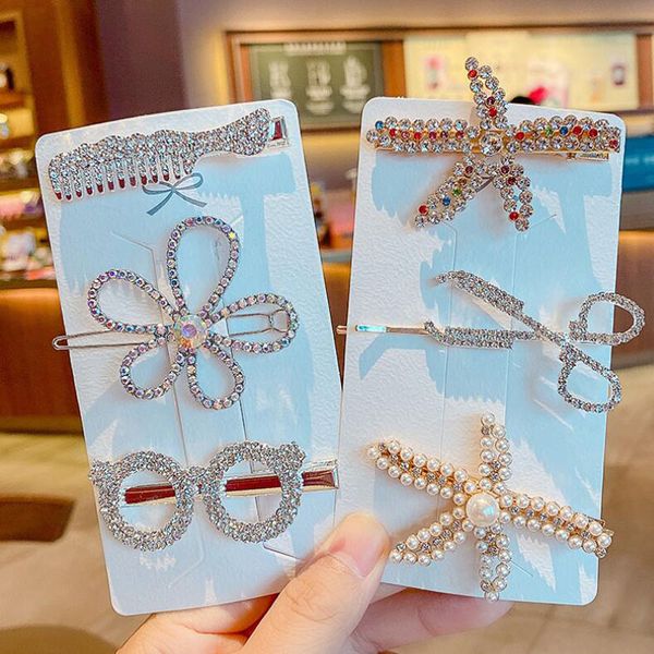 

7color crystal rhinestone hairpin fashion girl bang side clips barrettes temperament women diamond hair clips hair accessories, Golden;silver