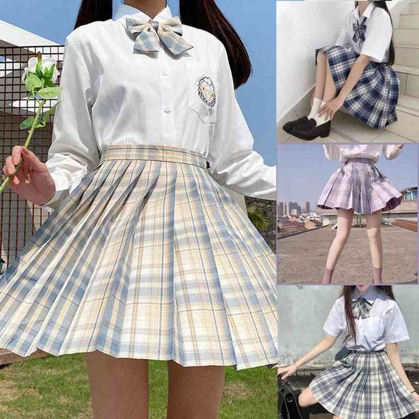 

kawaii plaid summer women skirt high waist stitching student pleated skirts women sweet girls dance mini skirt, Black