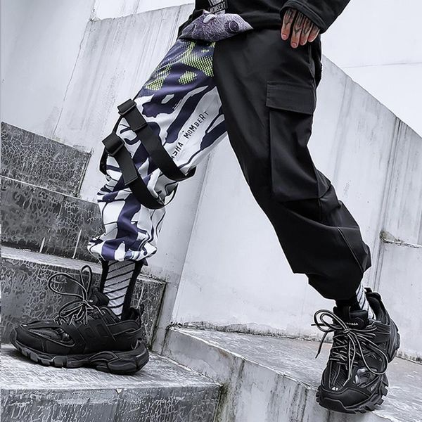 

men cargo pants streetwear hip hip elasticwaist harem pant men black joggers patchwork joggers pants autumn track trousers1