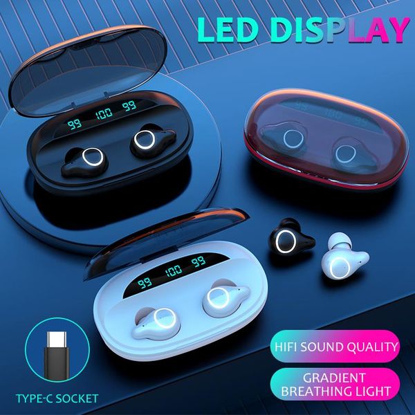 

new 2200mah wireless headphones bluetooth v5.1 earphones music earbuds 9d stereo waterproof headsets touch control led display