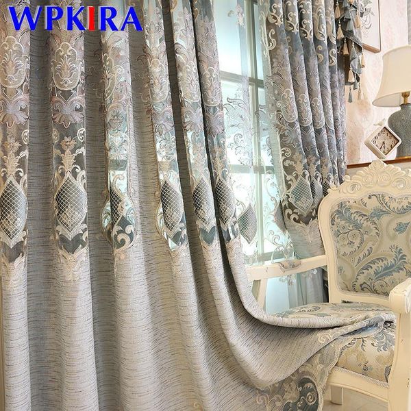 

factory direct sales chenille grey curtains living room hollow water soluble embroidery curtain blackout fabric curtain m029d4