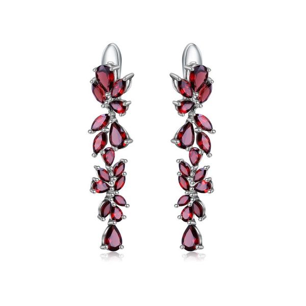 

gem's ballet 925 sterling sliver leaves elegant drop for women engagement 20.35ct natural red garnet earrings jewelry q1218, Silver