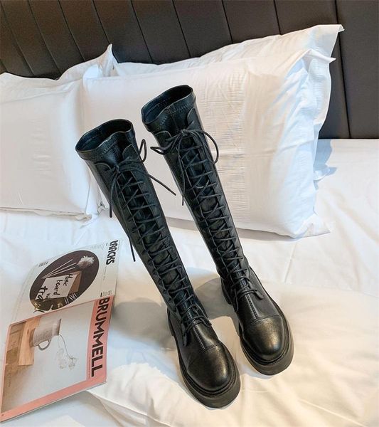 

brand new women designer shoes in stock women boots 2021 boots lace up high leather boots but knee warm knight shoes, Black