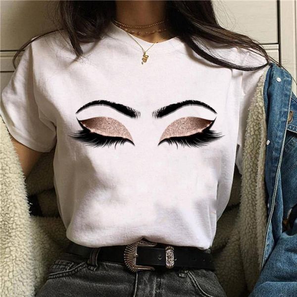 

2021 new harajuku women eye shadow shiny eyelash graphic t shirt grunge t-shirt fashion tshirt ullzang tee female ropa mujer, White