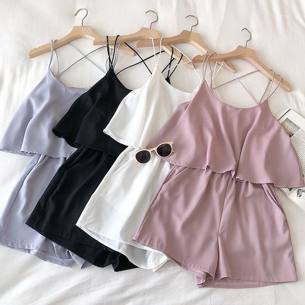 

gagarich sleevelss off shoulder camis jumpsuit women high waist hip wide leg bodysuit solid temperament summer playsuit1, Black;white