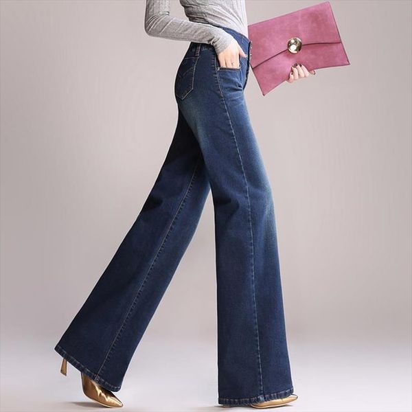 

high waist wide leg jeans women pants loose jeans plu size full length trousers drop shipping, Blue