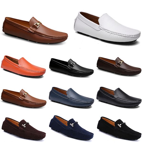 Fashions Leather Doudou Homens Casuais Driving Shoes Respirável Sole Sole Light Tans Blacks Navys Brancos Blues Blues Silvers Amarelo Calçado Calçado All-Match Lazy Transfronteiriça