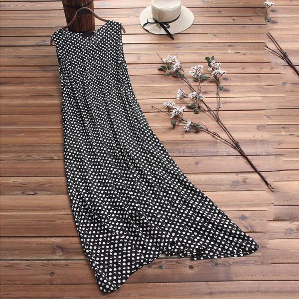 

womens dress ladies beach summer loose fit casual fashion baggy plus size sundress polka dots1, Black;gray