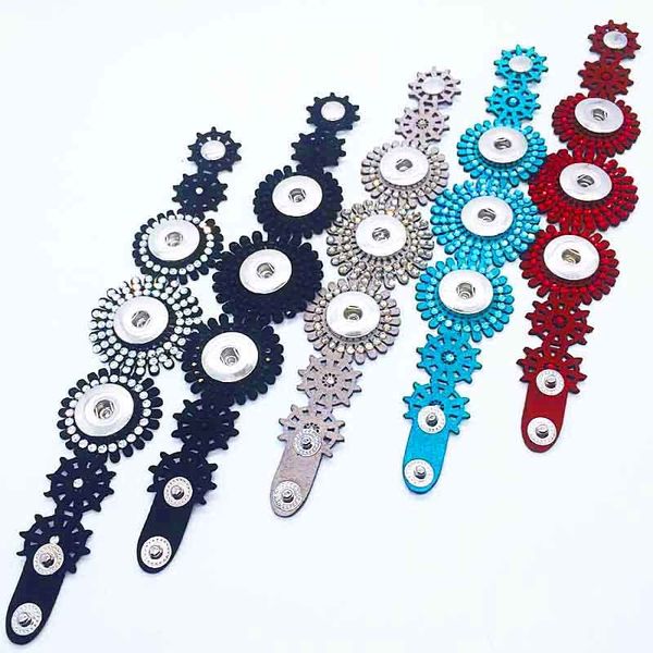 

18mm new crystal rhinestones 055 leather bracelet fit snap button interchangeable charm jewelry for women gift, Golden;silver