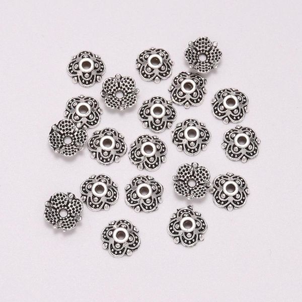 

50pcs lot 8mm 4 petals tibetan carved flower loose sparer apart end bead caps for diy jewelry making findings h bbyyhw, Silver