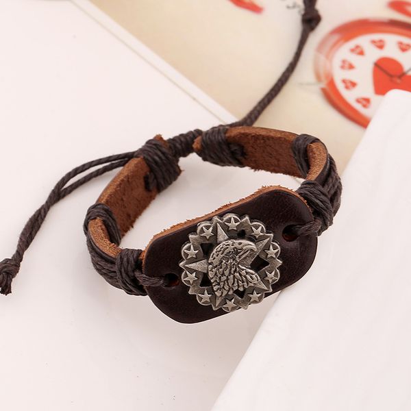 

and american vintage new european woven leather bracelet, Black