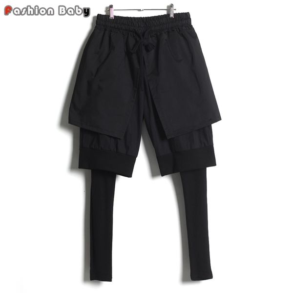 

wholesale-casual mens triple layered harem pants solid black cotton pencil pants spring brand new