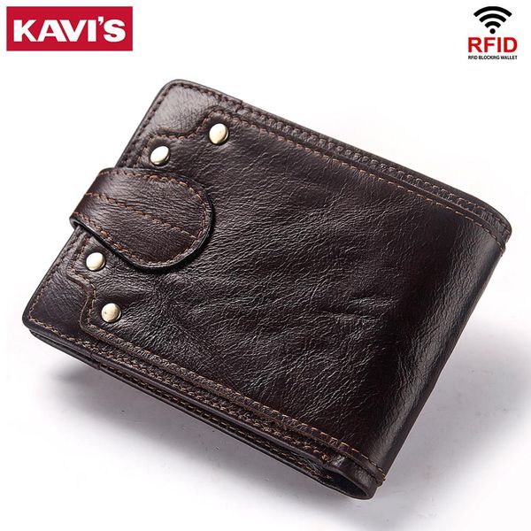 

kavis genuine cow leather male wallet men's purse small rfid leather perse mini card holder storage walet bag hasp coin purse, Red;black