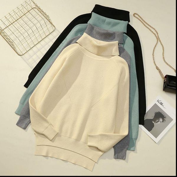 

winter thick warm turtleneck women sweater long sleeve knit pullover high low hem soft female jumper jersey pull, White;black